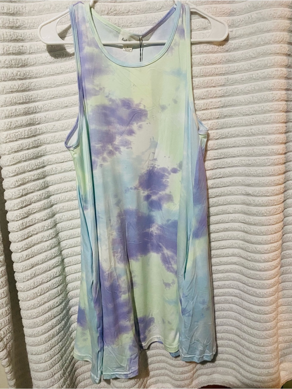 Sleeveless Tie-Dye Midi Tank Dress in Pastel Blue, Lavender & Mint, Pockets.NWT